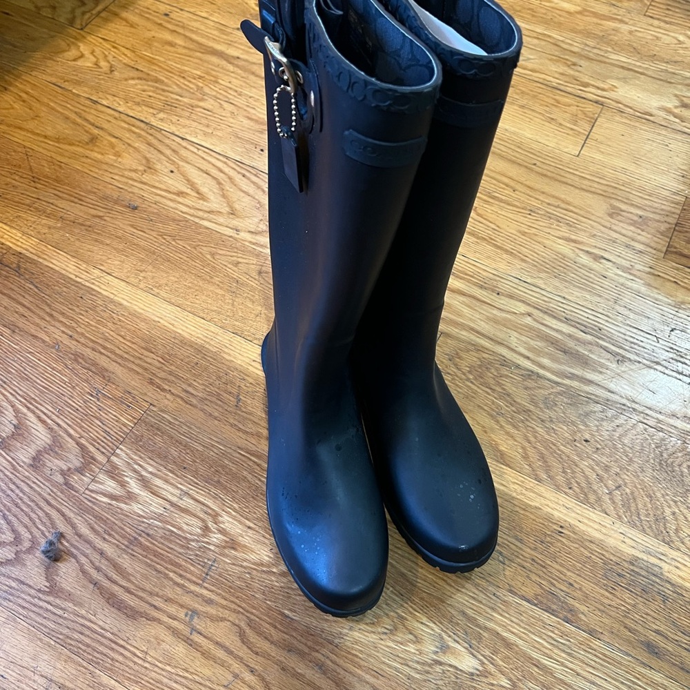 Coach Black Rain Boots with Buckle